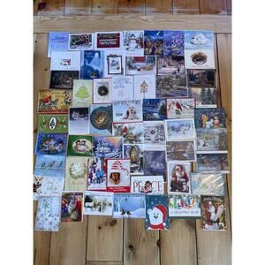 Lot of 55 Mix Christmas Holiday Greeting Cards with Envelopes. Some Vintage.